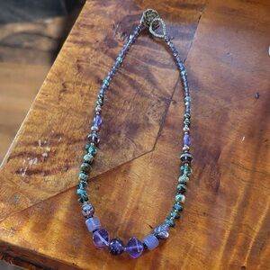 Amethyst Purple and Green Beaded Necklace